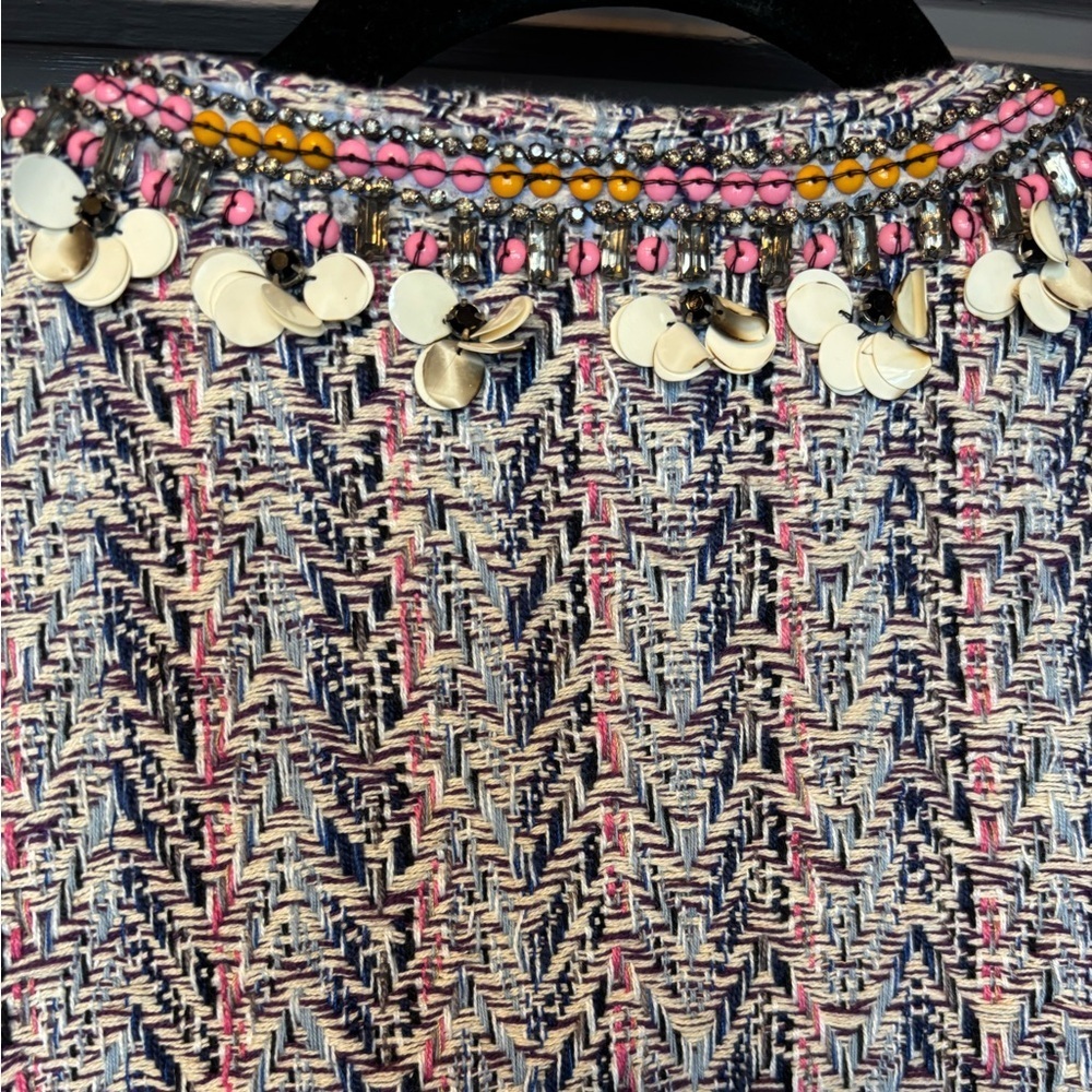Anthropologie Summer of Love Tweed Beaded Jacket Pink Blue Size Med Boho - Picture 5 of 10